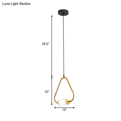 LED Hanging Pendant with White Glass Cylinder Shade and Brass Design – Simple Style