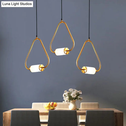 LED Hanging Pendant with White Glass Cylinder Shade and Brass Design – Simple Style