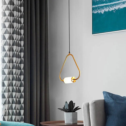 LED Hanging Pendant with White Glass Cylinder Shade and Brass Design – Simple Style