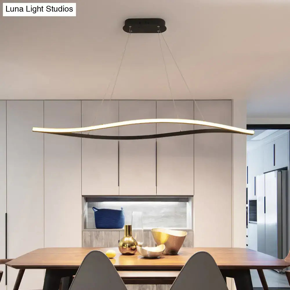 Modern minimalist led island lamp with black leaf frame and warm color temperature curved pendant design hanging from ceiling