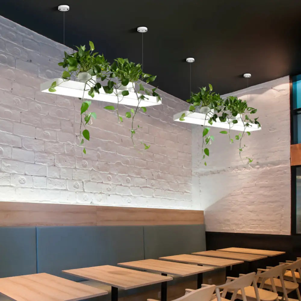 وحدة إضاءة LED للجزيرة من DecorBites™: مصباح معلق مستطيل الشكل على شكل نبات أكريليك أسود/أبيض - إضاءة دافئة/بيضاء