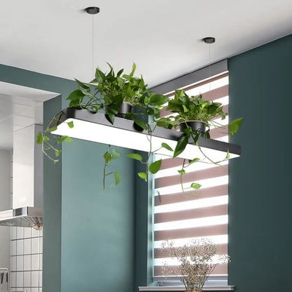 وحدة إضاءة LED للجزيرة من DecorBites™: مصباح معلق مستطيل الشكل على شكل نبات أكريليك أسود/أبيض - إضاءة دافئة/بيضاء