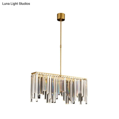 DecorBites™ LED Island Light with Brass Finish & Crystal Flute Design - Stylish Hanging Lamp for Tables