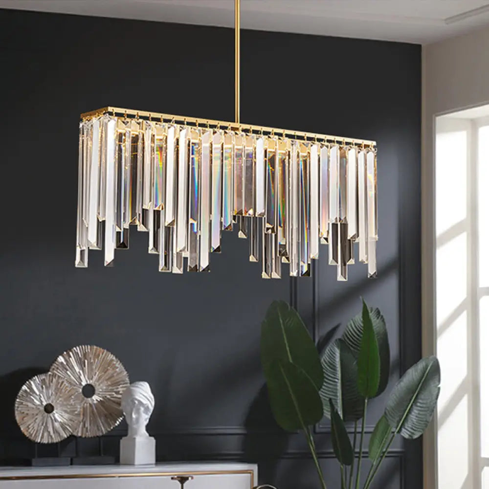 DecorBites™ LED Island Light with Brass Finish & Crystal Flute Design - Stylish Hanging Lamp for Tables