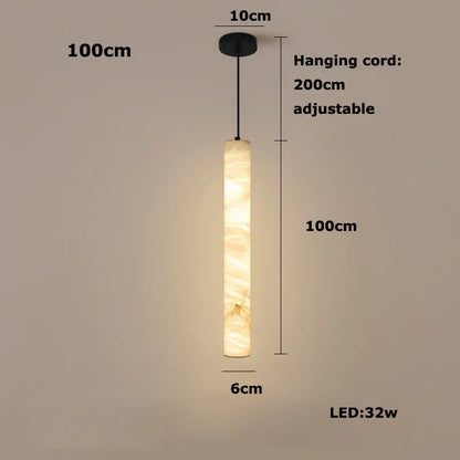 LED Marble Hanging Lamps - White Alabaster - 100cm 1 / Black hardware / Neutral light - Chandelier