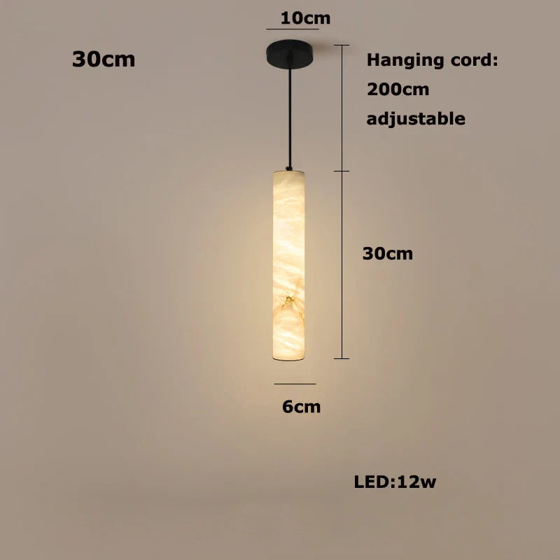 LED Marble Hanging Lamps - White Alabaster - 30cm / Black hardware / Neutral light - Chandelier