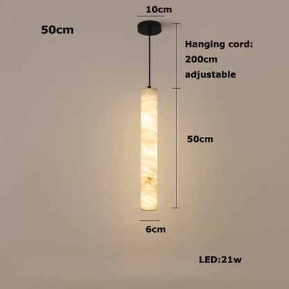 LED Marble Hanging Lamps - White Alabaster - 50cm / Black hardware / Neutral light - Chandelier