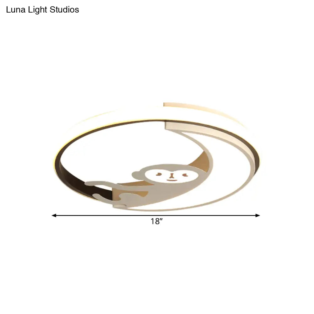 DecorBites™ DecorBites™ LED Monkey Cartoon Style Flush Mount Lamp - Black/White Metal Ceiling Lighting Fixture