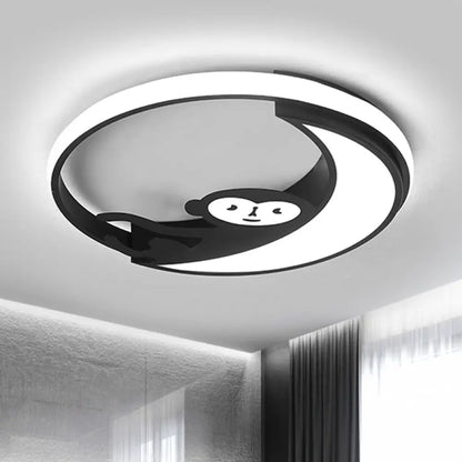 DecorBites™ DecorBites™ LED Monkey Cartoon Style Flush Mount Lamp - Black/White Metal Ceiling Lighting Fixture