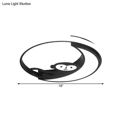 DecorBites™ DecorBites™ LED Monkey Cartoon Style Flush Mount Lamp - Black/White Metal Ceiling Lighting Fixture