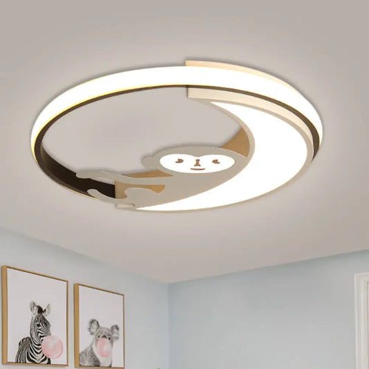 DecorBites™ DecorBites™ LED Monkey Cartoon Style Flush Mount Lamp - Black/White Metal Ceiling Lighting Fixture