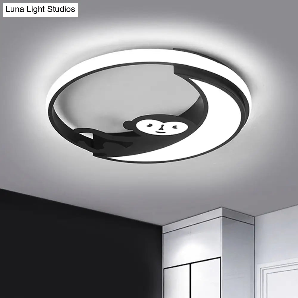 DecorBites™ DecorBites™ LED Monkey Cartoon Style Flush Mount Lamp - Black/White Metal Ceiling Lighting Fixture