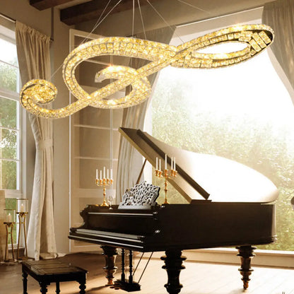 LED Musical Note Chandelier - Modern Crystal Suspension Light for Restaurants