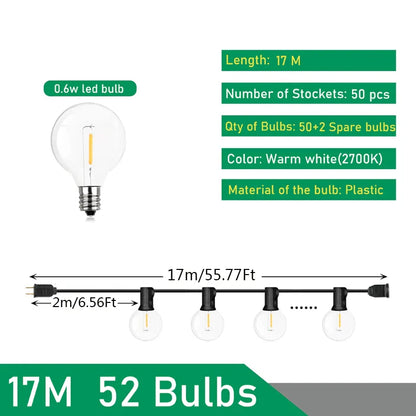 LED Outdoor String Lights for Wedding Party - 17M 50 Bulb / EU plug 220V