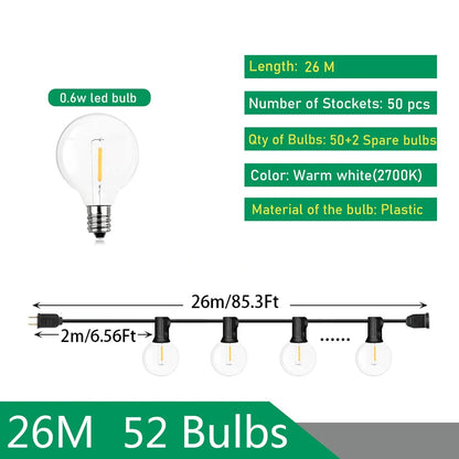 LED Outdoor String Lights for Wedding Party - 26M 50 Bulb / EU plug 220V