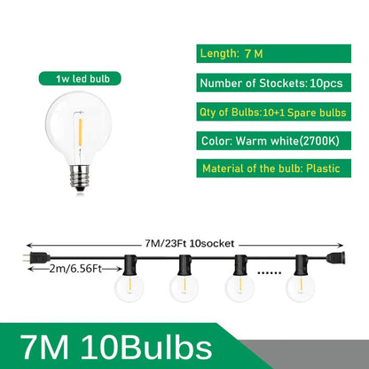 LED Outdoor String Lights for Wedding Party - 7M 10 Bulbs / EU plug 220V