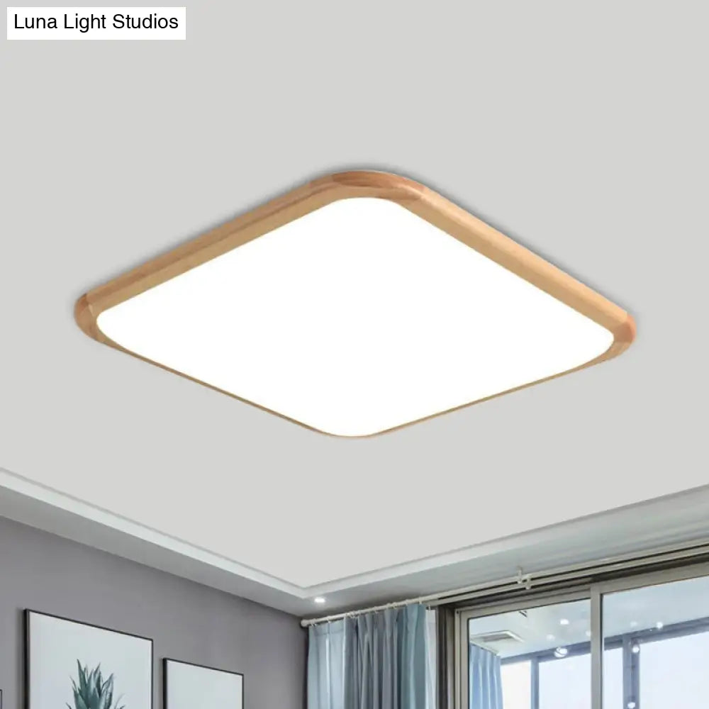 DecorBites™ DecorBites™ LED Parlor Ceiling Lamp, Simple Beige Flush Mount Fixture with Wood Shade in Warm/White Light, 14"/18"/23" Width