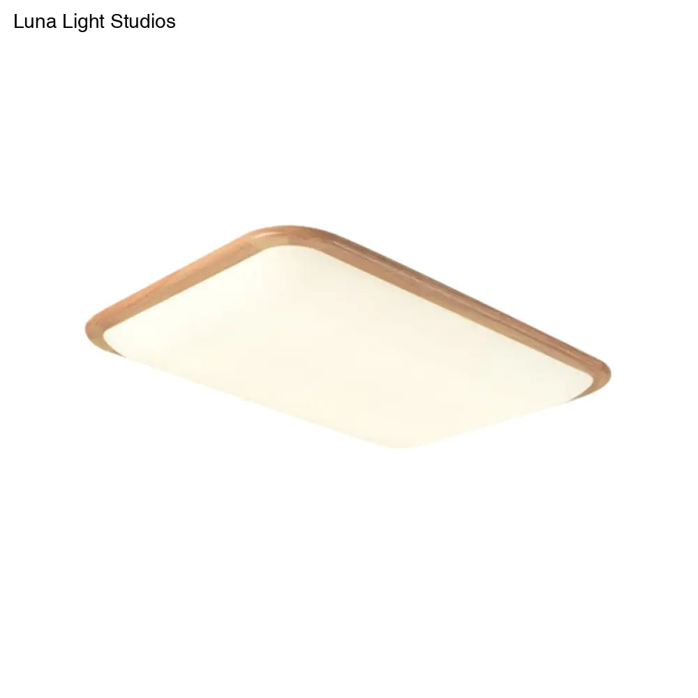 DecorBites™ DecorBites™ LED Parlor Ceiling Lamp, Simple Beige Flush Mount Fixture with Wood Shade in Warm/White Light, 14"/18"/23" Width