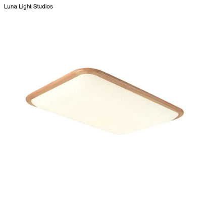 DecorBites™ DecorBites™ LED Parlor Ceiling Lamp, Simple Beige Flush Mount Fixture with Wood Shade in Warm/White Light, 14"/18"/23" Width