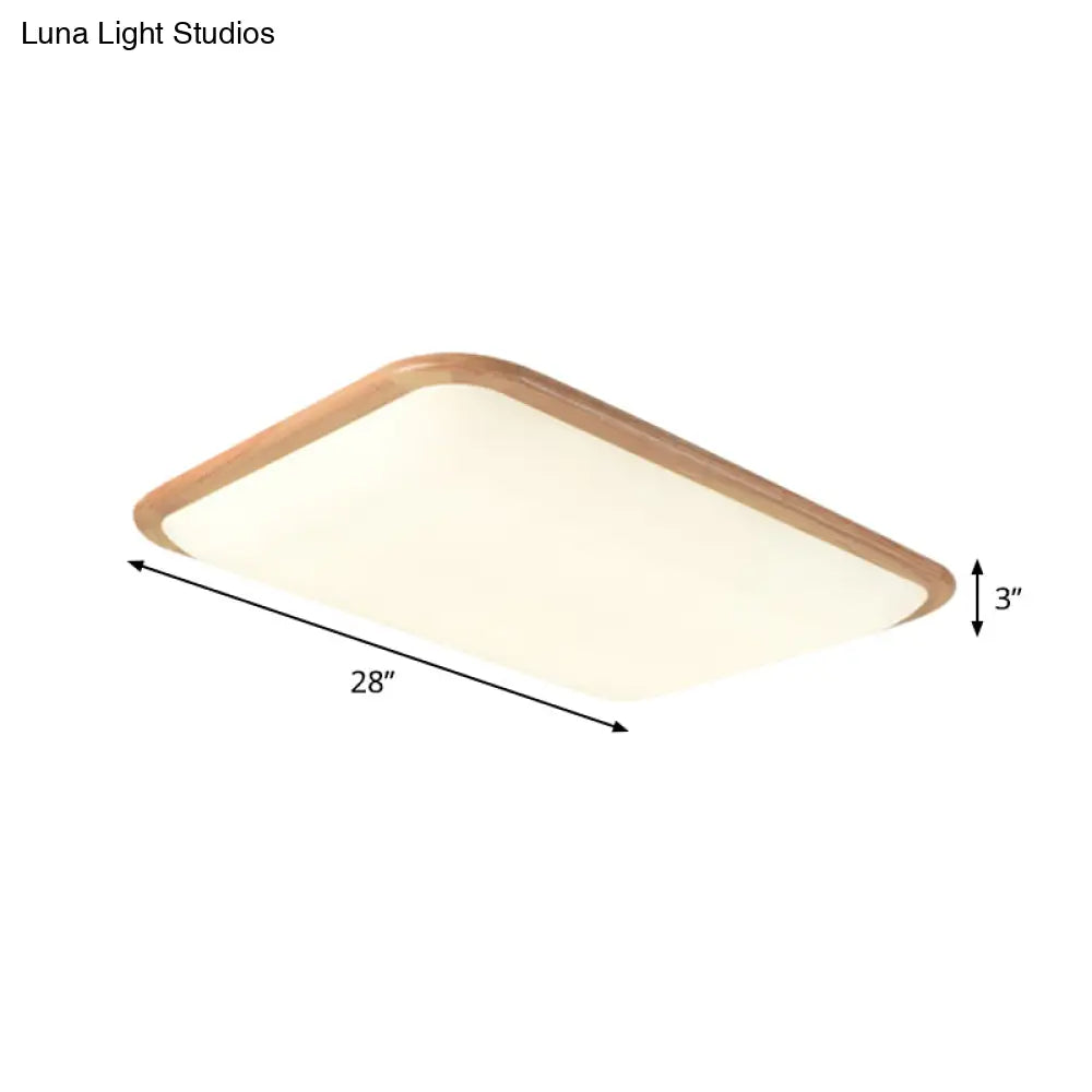 DecorBites™ DecorBites™ LED Parlor Ceiling Lamp, Simple Beige Flush Mount Fixture with Wood Shade in Warm/White Light, 14"/18"/23" Width