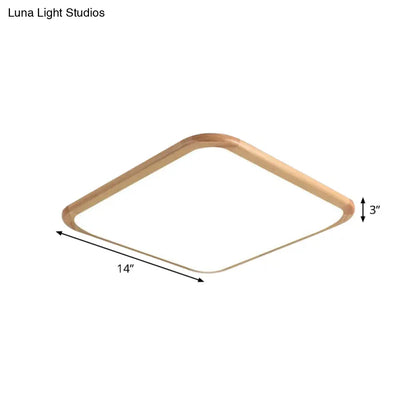 DecorBites™ DecorBites™ LED Parlor Ceiling Lamp, Simple Beige Flush Mount Fixture with Wood Shade in Warm/White Light, 14"/18"/23" Width