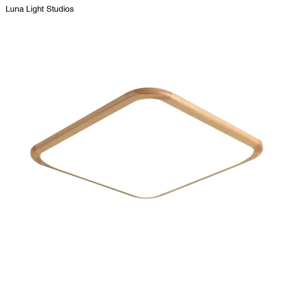 DecorBites™ DecorBites™ LED Parlor Ceiling Lamp, Simple Beige Flush Mount Fixture with Wood Shade in Warm/White Light, 14"/18"/23" Width