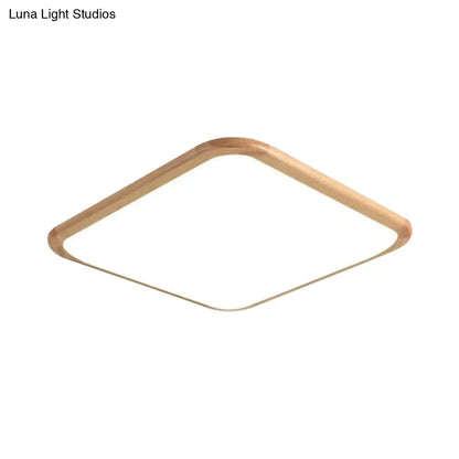 DecorBites™ DecorBites™ LED Parlor Ceiling Lamp, Simple Beige Flush Mount Fixture with Wood Shade in Warm/White Light, 14"/18"/23" Width