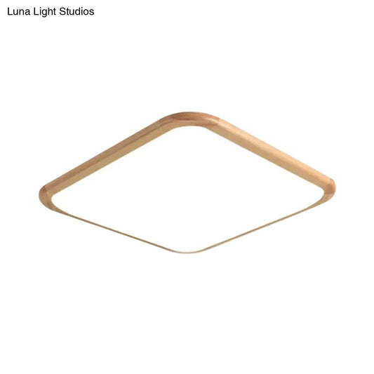 DecorBites™ DecorBites™ LED Parlor Ceiling Lamp, Simple Beige Flush Mount Fixture with Wood Shade in Warm/White Light, 14"/18"/23" Width