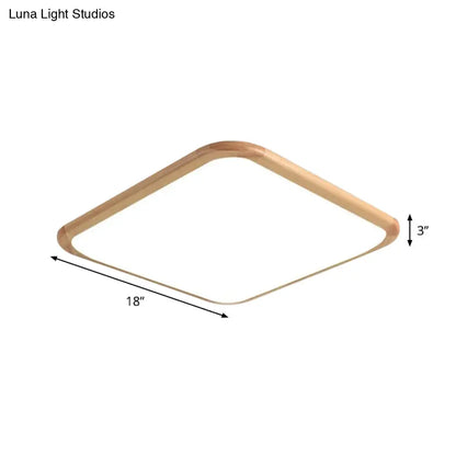 DecorBites™ DecorBites™ LED Parlor Ceiling Lamp, Simple Beige Flush Mount Fixture with Wood Shade in Warm/White Light, 14"/18"/23" Width