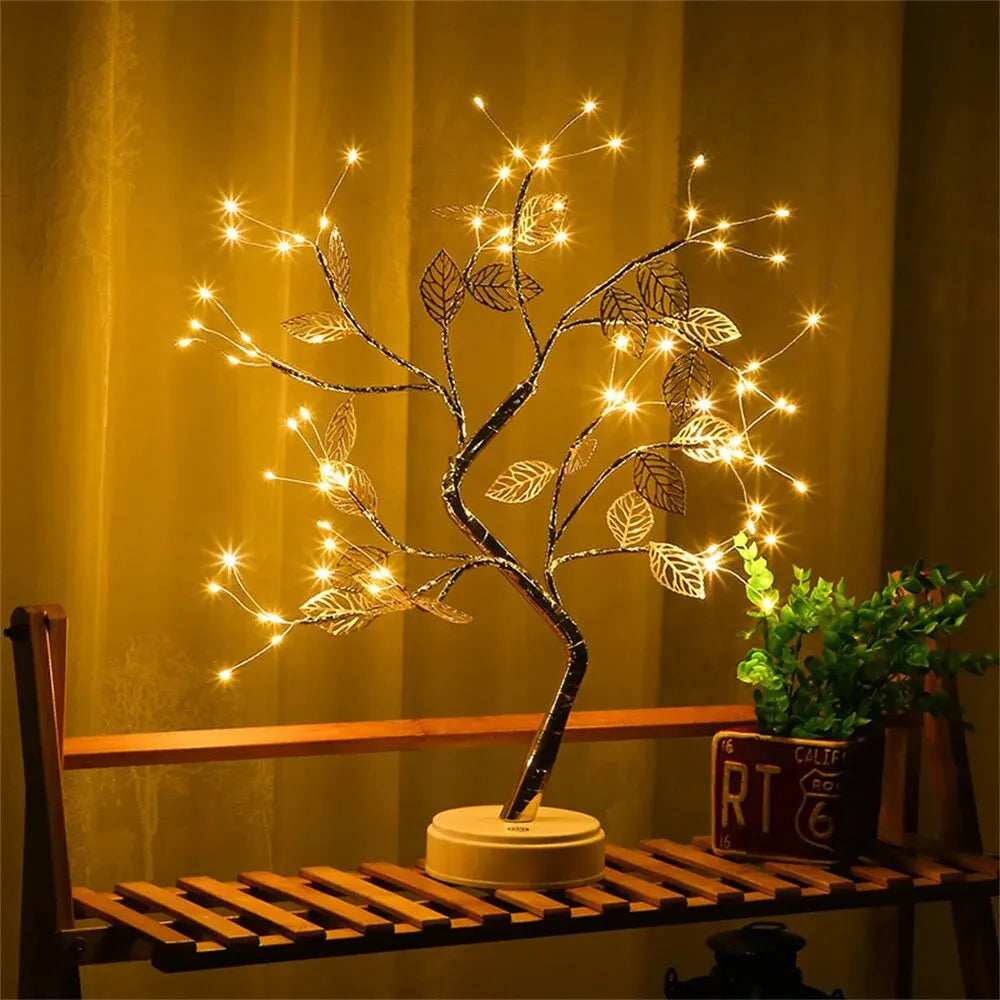 LED Rose Leaf Table Lamp USB Christmas Tree Fairy Light Night Lights Home DIY Party Wedding Bedroom Decoration Mother’s