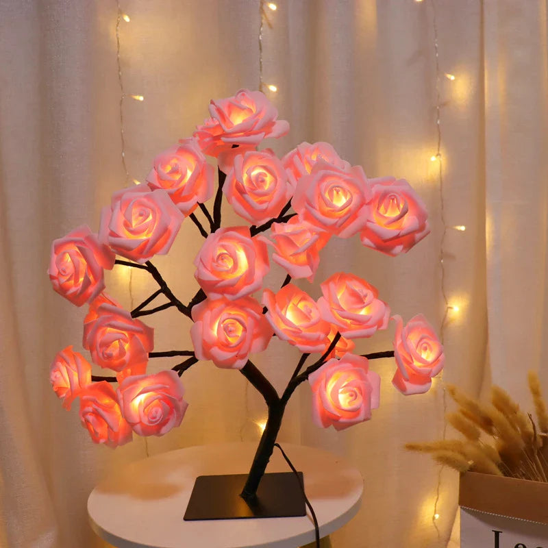 LED Rose Tree Lamp USB Powered Flower Night Light Atmosphere Lighting for Holiday Parties Weddings Gift Lover Home