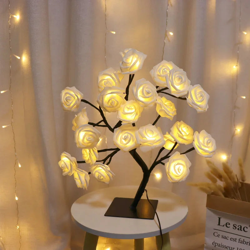 LED Rose Tree Lamp USB Powered Flower Night Light Atmosphere Lighting for Holiday Parties Weddings Gift Lover Home