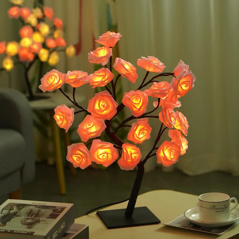 LED Rose Tree Lamp USB Powered Flower Night Light Atmosphere Lighting for Holiday Parties Weddings Gift Lover Home Decor