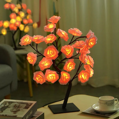 LED Rose Tree Lamp USB Powered Flower Night Light Atmosphere Lighting for Holiday Parties Weddings Gift Lover Home Decor
