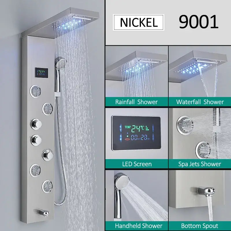Nickel Rainfall Shower Panel