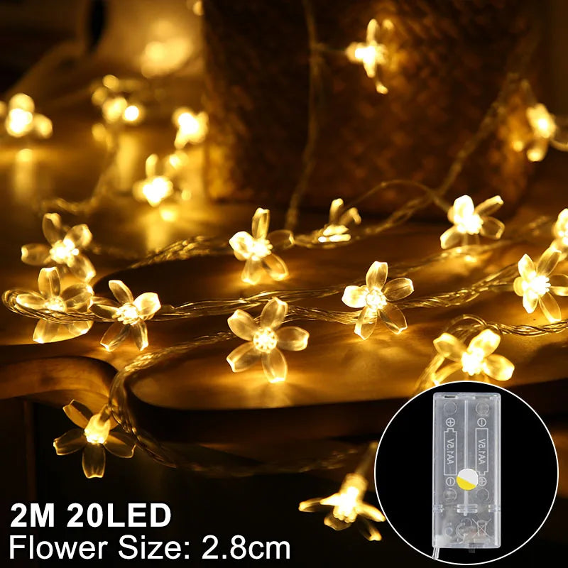 LED Snowflake Christmas Home Decorations 2024 - Xmas Gift - 2m warm white cherry