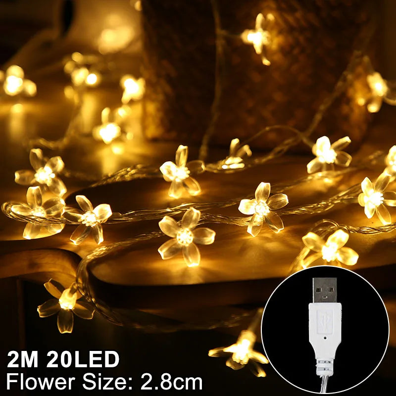 LED Snowflake Christmas Home Decorations 2024 - Xmas Gift - 2m warm white cherry 1