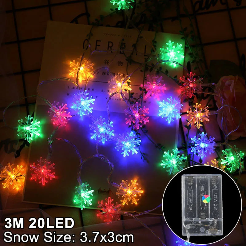 LED Snowflake Christmas Home Decorations 2024 - Xmas Gift - 3m multicolor snow