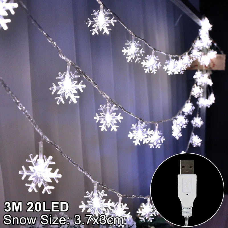 LED Snowflake Christmas Home Decorations 2024 - Xmas Gift - 3m white snow