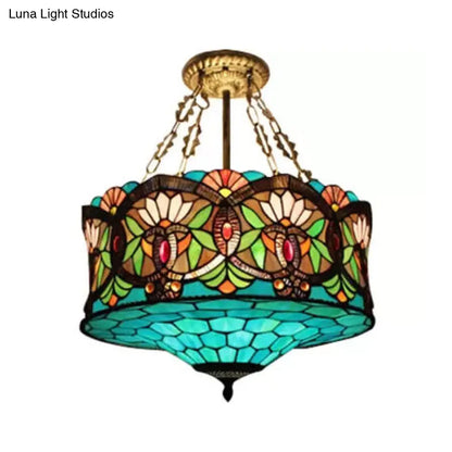 DecorBites™ DecorBites™ LED Stained Glass Living Room Ceiling Light - Baroque Style, 18" W Drum