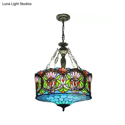 DecorBites™ DecorBites™ LED Stained Glass Living Room Ceiling Light - Baroque Style, 18" W Drum