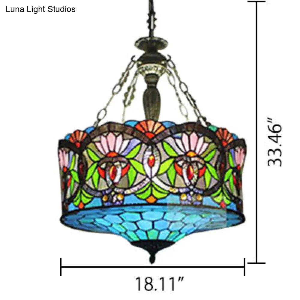 DecorBites™ DecorBites™ LED Stained Glass Living Room Ceiling Light - Baroque Style, 18" W Drum