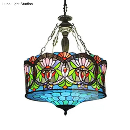 DecorBites™ DecorBites™ LED Stained Glass Living Room Ceiling Light - Baroque Style, 18" W Drum