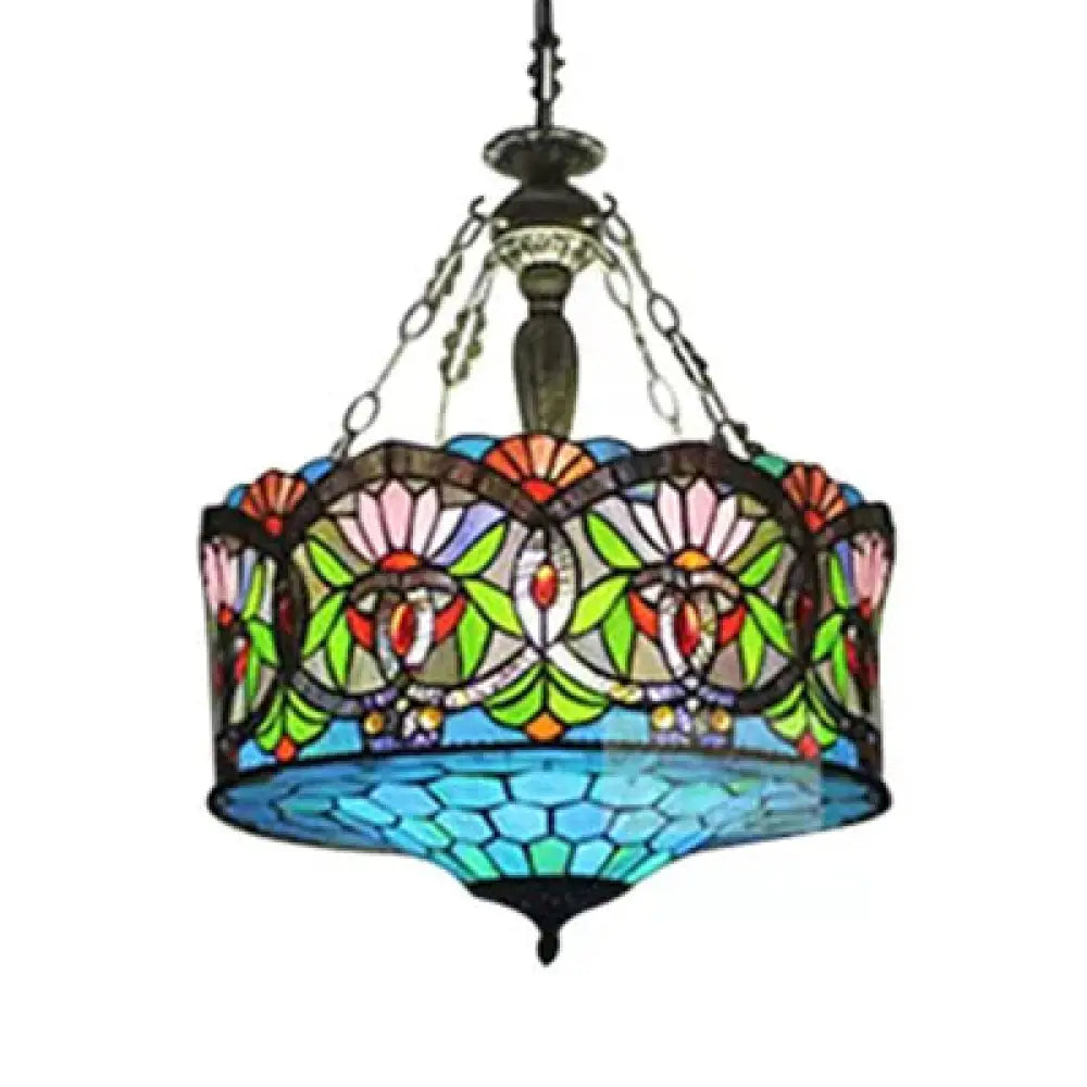 DecorBites™ DecorBites™ LED Stained Glass Living Room Ceiling Light - Baroque Style, 18" W Drum