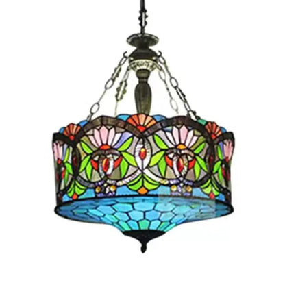 DecorBites™ DecorBites™ LED Stained Glass Living Room Ceiling Light - Baroque Style, 18" W Drum