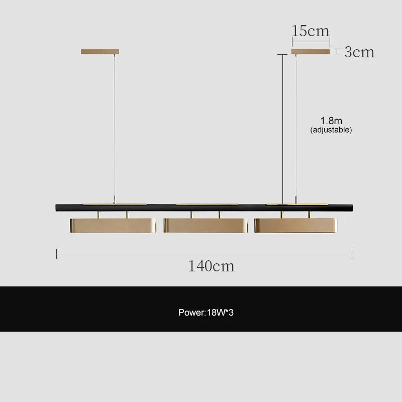 LED Strip Pendant Lights for Modern Home Dining - 3 heads 140CM / Warm White 3000K - Chandelier