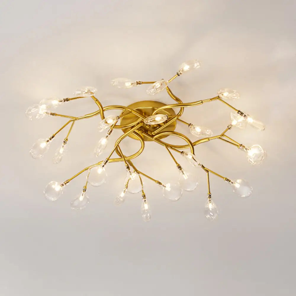 DecorBites™ DecorBites™ LED Tree Branch Semi Flush Chandelier Light for Living Room with Firefly Shade - Modern Metallic Design