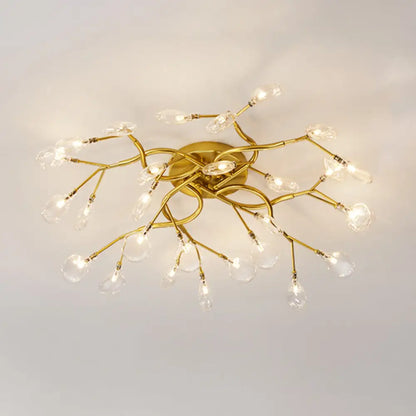 DecorBites™ DecorBites™ LED Tree Branch Semi Flush Chandelier Light for Living Room with Firefly Shade - Modern Metallic Design