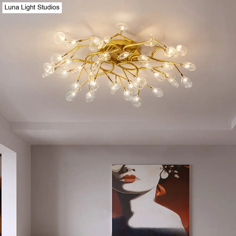 DecorBites™ DecorBites™ LED Tree Branch Semi Flush Chandelier Light for Living Room with Firefly Shade - Modern Metallic Design