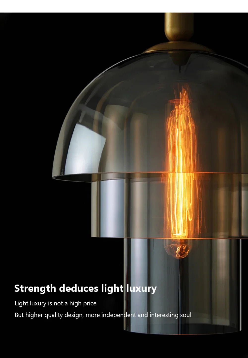 A modern LED vintage art champagne glass pendant lamp with tiered smoked glass dome and brass accents for living spaces